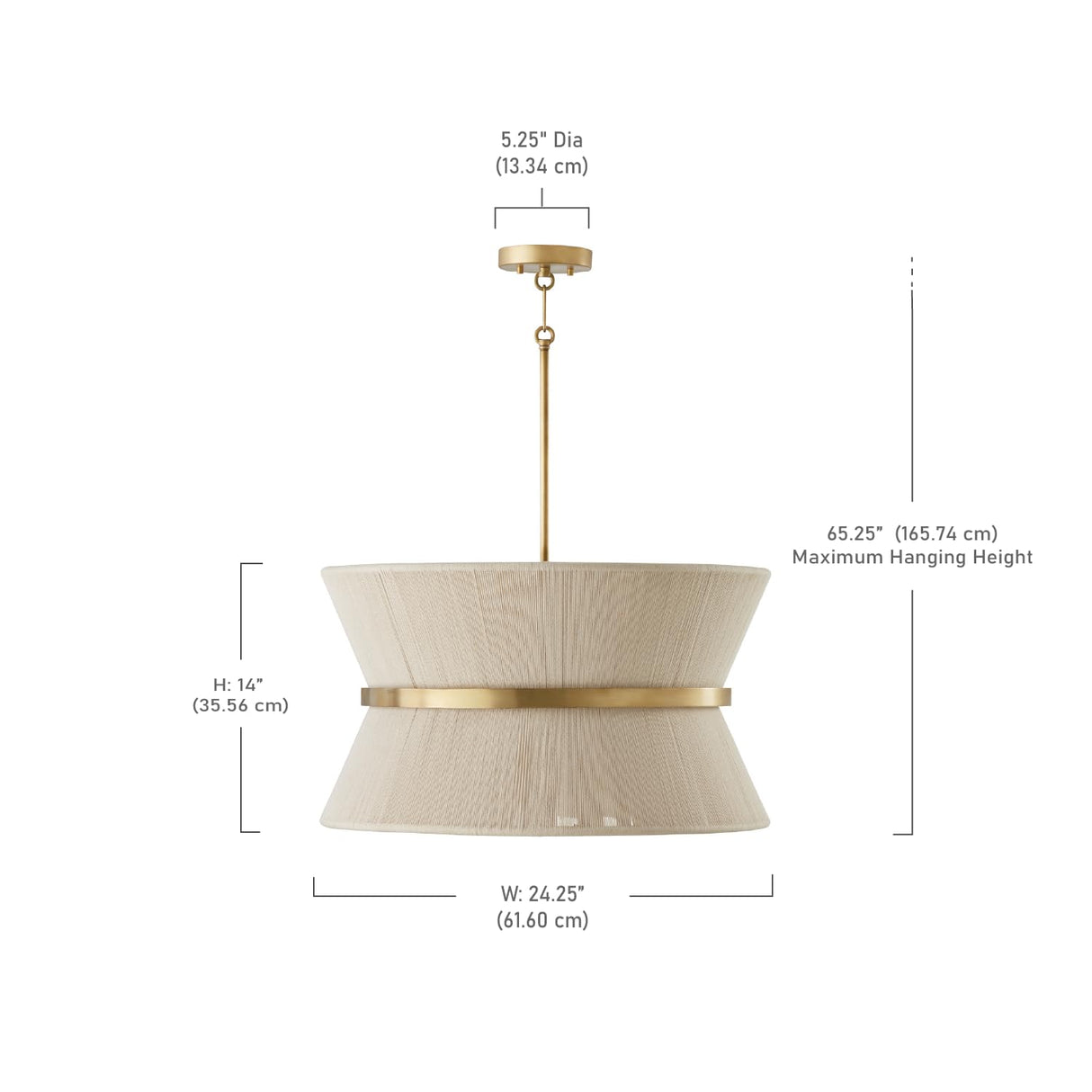 Capital Lighting 341281NP Cecilia 8 Light Pendant Bleached Natural Rope and Patinaed Brass