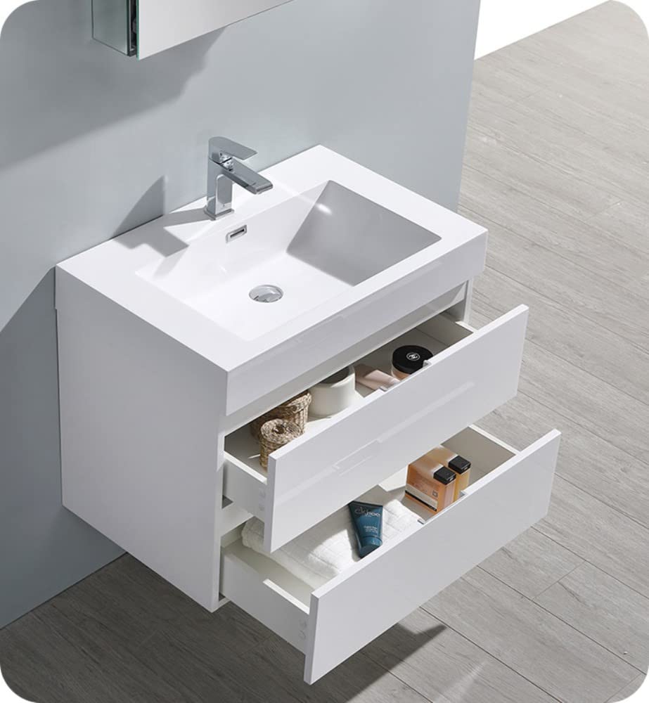 Fresca FCB8330WH Fresca Valencia 30" Glossy White Wall Hung Modern Bathroom Cabinet