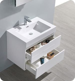 Fresca FCB8330WH Fresca Valencia 30" Glossy White Wall Hung Modern Bathroom Cabinet