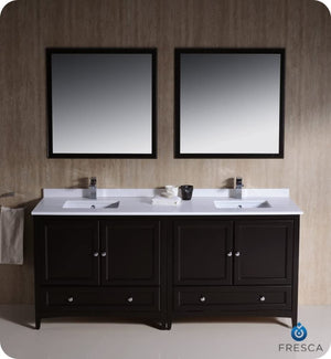 Fresca FVN20-3636ES Fresca Oxford 72" Espresso Traditional Double Sink Bathroom Vanity
