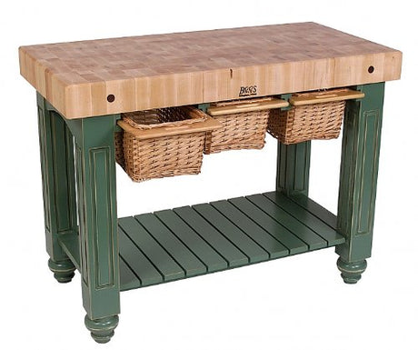 John Boos CU-GB4824-CB Gathering Block III - 4" Thick 48x24 Maple Butcher Block; Caribbean Blue Base