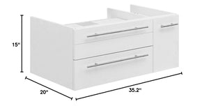 Fresca FCB6136WH-VSL-L Fresca Lucera 36" White Wall Hung Vessel Sink Modern Bathroom Cabinet - Left Version