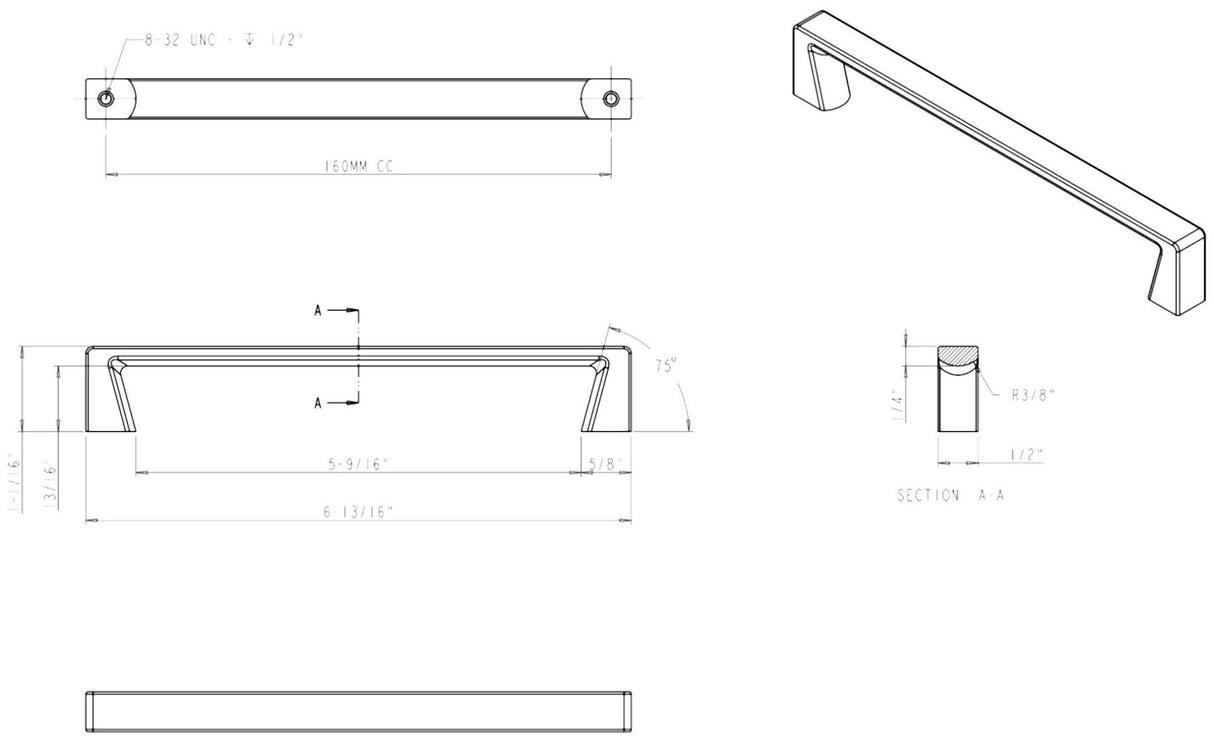 Jeffrey Alexander 177-160DBAC 160 mm Center-to-Center Brushed Oil Rubbed Bronze Square Boswell Cabinet Pull