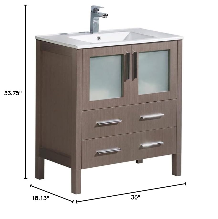 Fresca FCB6230GO-I Fresca Torino 30" Gray Oak Modern Bathroom Cabinet w/ Integrated Sink