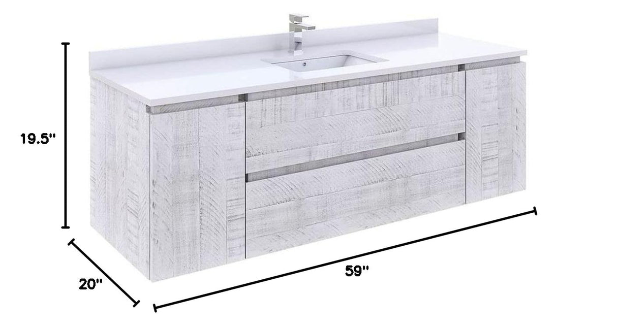 Fresca FCB31-123612RWH Fresca Formosa 59" Wall Hung Single Sink Modern Bathroom Cabinet in Rustic White