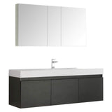 Fresca FVN8041BW Fresca Mezzo 60" Black Wall Hung Single Sink Modern Bathroom Vanity w/ Medicine Cabinet