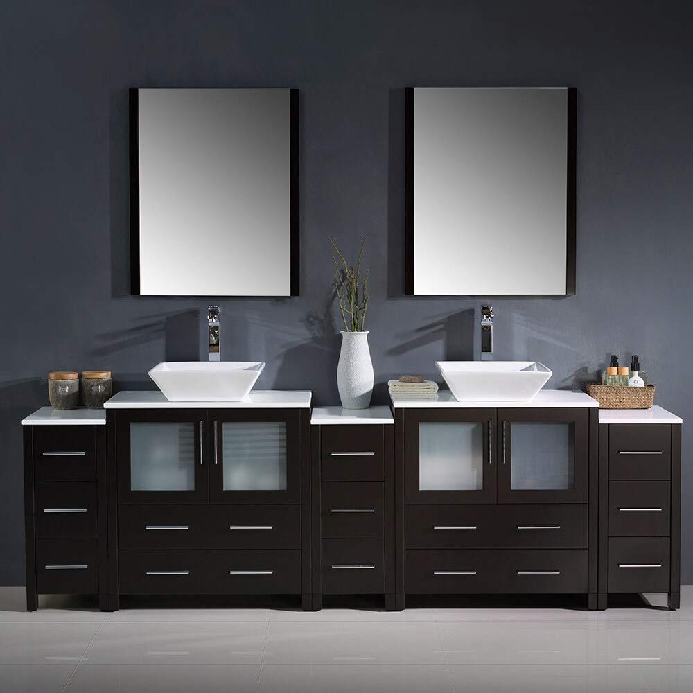 Fresca FVN62-96ES-VSL Fresca Torino 96" Espresso Modern Double Sink Bathroom Vanity w/ 3 Side Cabinets & Vessel Sinks