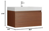 Fresca FCB8008TK-I Fresca Mezzo 36" Teak Wall Hung Modern Bathroom Cabinet w/ Integrated Sink