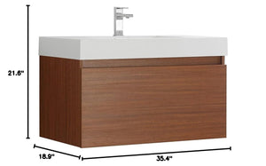 Fresca FCB8008TK-I Fresca Mezzo 36" Teak Wall Hung Modern Bathroom Cabinet w/ Integrated Sink