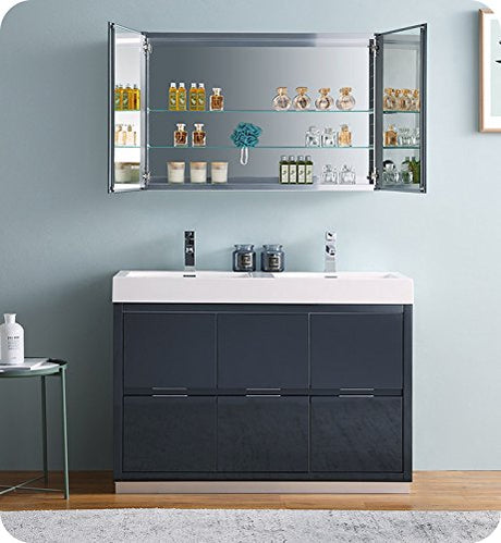 Fresca FVN8448GG-D Fresca Valencia 48" Dark Slate Gray Free Standing Double Sink Modern Bathroom Vanity w/ Medicine Cabinet