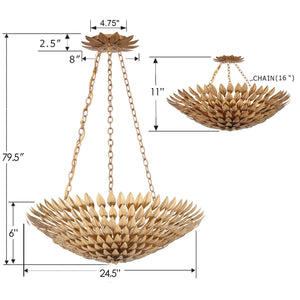 Broche 6 Light Antique Gold Leaf Chandelier 517-GA