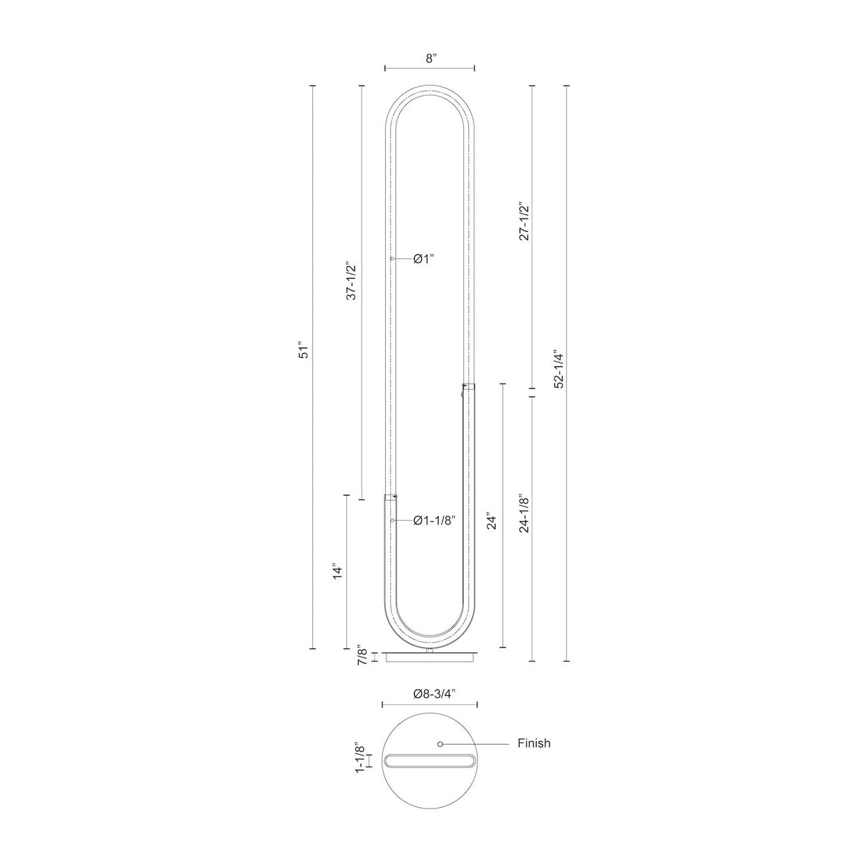 Kuzco FL95150-CH HURON 50" FL Chrome 120V Touch dimmer LED 3000K 90CRI 21W