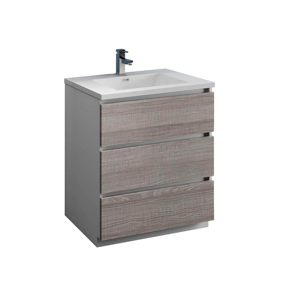 Fresca FCB9330HA-I Fresca Lazzaro 30" Glossy Ash Gray Free Standing Modern Bathroom Cabinet w/ Integrated Sink