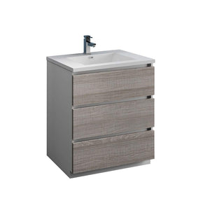 Fresca FCB9330HA-I Fresca Lazzaro 30" Glossy Ash Gray Free Standing Modern Bathroom Cabinet w/ Integrated Sink