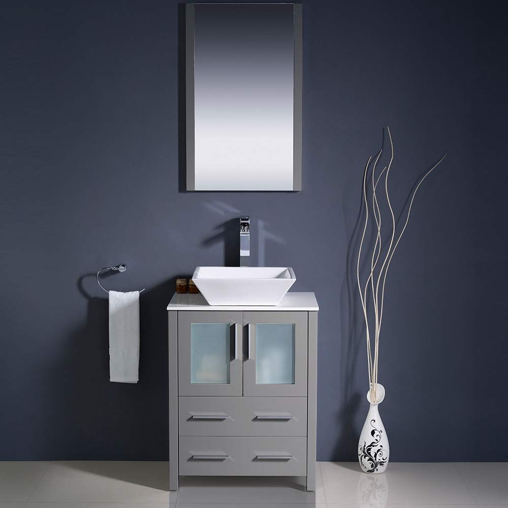 Fresca FVN6224GR-VSL Fresca Torino 24" Gray Modern Bathroom Vanity w/ Vessel Sink