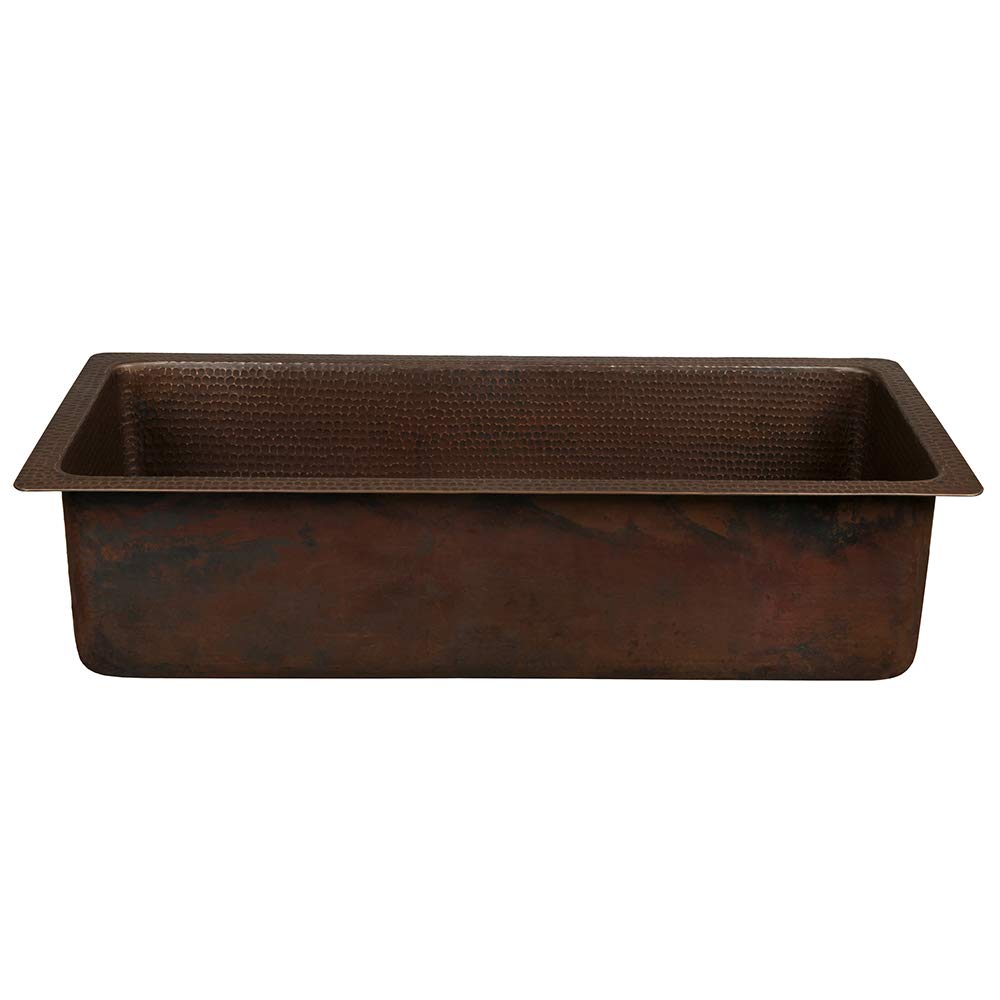 Premier Copper Products BREC28DB 28-Inch Rectangle Hammered Copper Bar/Prep Sink with 3.5-Inch Drain Opening