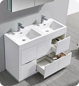 Fresca FVN8448WH-D Fresca Valencia 48" Glossy White Free Standing Double Sink Modern Bathroom Vanity w/ Medicine Cabinet