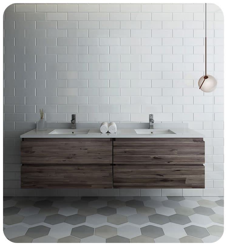 Fresca FCB31-3636RWH Fresca Formosa 70" Wall Hung Double Sink Modern Bathroom Cabinet in Rustic White