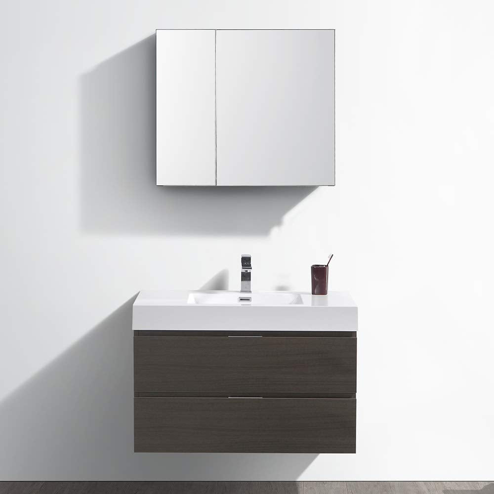 Fresca FVN8336GO Fresca Valencia 36" Gray Oak Wall Hung Modern Bathroom Vanity w/ Medicine Cabinet