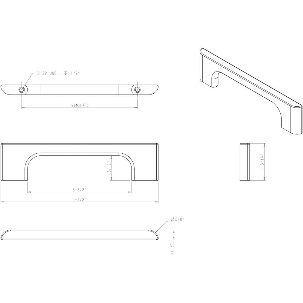 Jeffrey Alexander 286-96MB 96 mm Center-to-Center Matte Black Asymmetrical Leyton Cabinet Pull