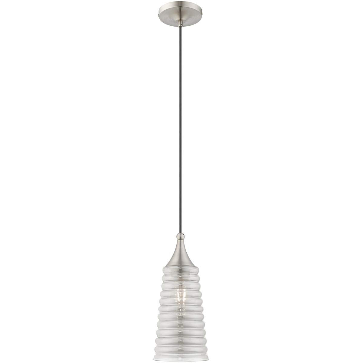 Livex Lighting 40647-91 Art Glass - 13.5" One Light Mini Pendant, Brushed Nickel Finish with Smoke Glass