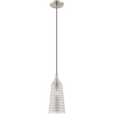 Livex Lighting 40647-91 Art Glass - 13.5" One Light Mini Pendant, Brushed Nickel Finish with Smoke Glass