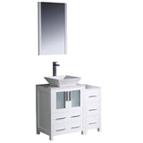 Fresca FVN62-2412WH-VSL Fresca Torino 36" White Modern Bathroom Vanity w/ Side Cabinet & Vessel Sink