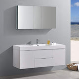 Fresca FVN8360WH Fresca Valencia 60" Glossy White Wall Hung Modern Bathroom Vanity w/ Medicine Cabinet