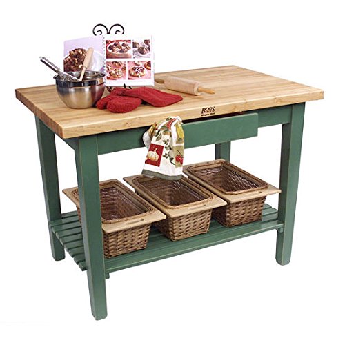 John Boos C3624C-D-S-BS Classic Country Worktable, 36" W x 24" D 35" H, with Casters, Drawer and 1 Shelf, Basil
