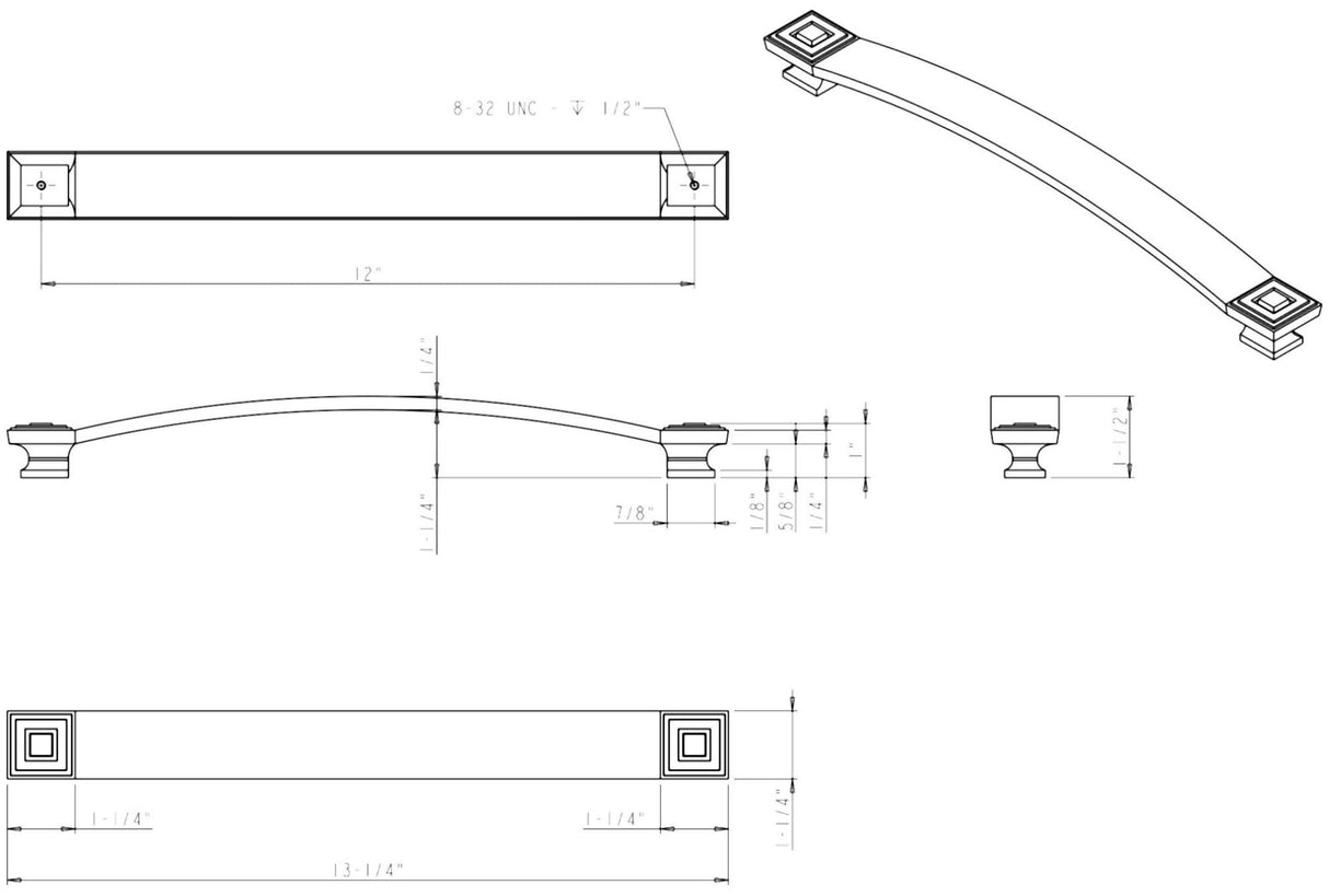 Jeffrey Alexander 585-12DP 12" Center-to-Center Distressed Pewter Square Delmar Appliance Handle