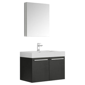Fresca FVN8089BW Fresca Vista 30" Black Wall Hung Modern Bathroom Vanity w/ Medicine Cabinet