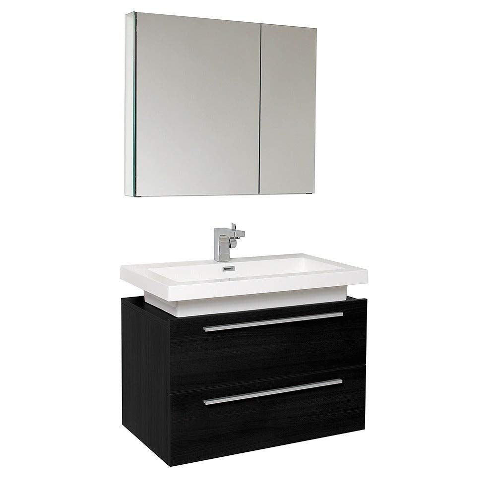 Fresca FVN8080BW Fresca Medio 32" Black Modern Bathroom Vanity w/ Medicine Cabinet