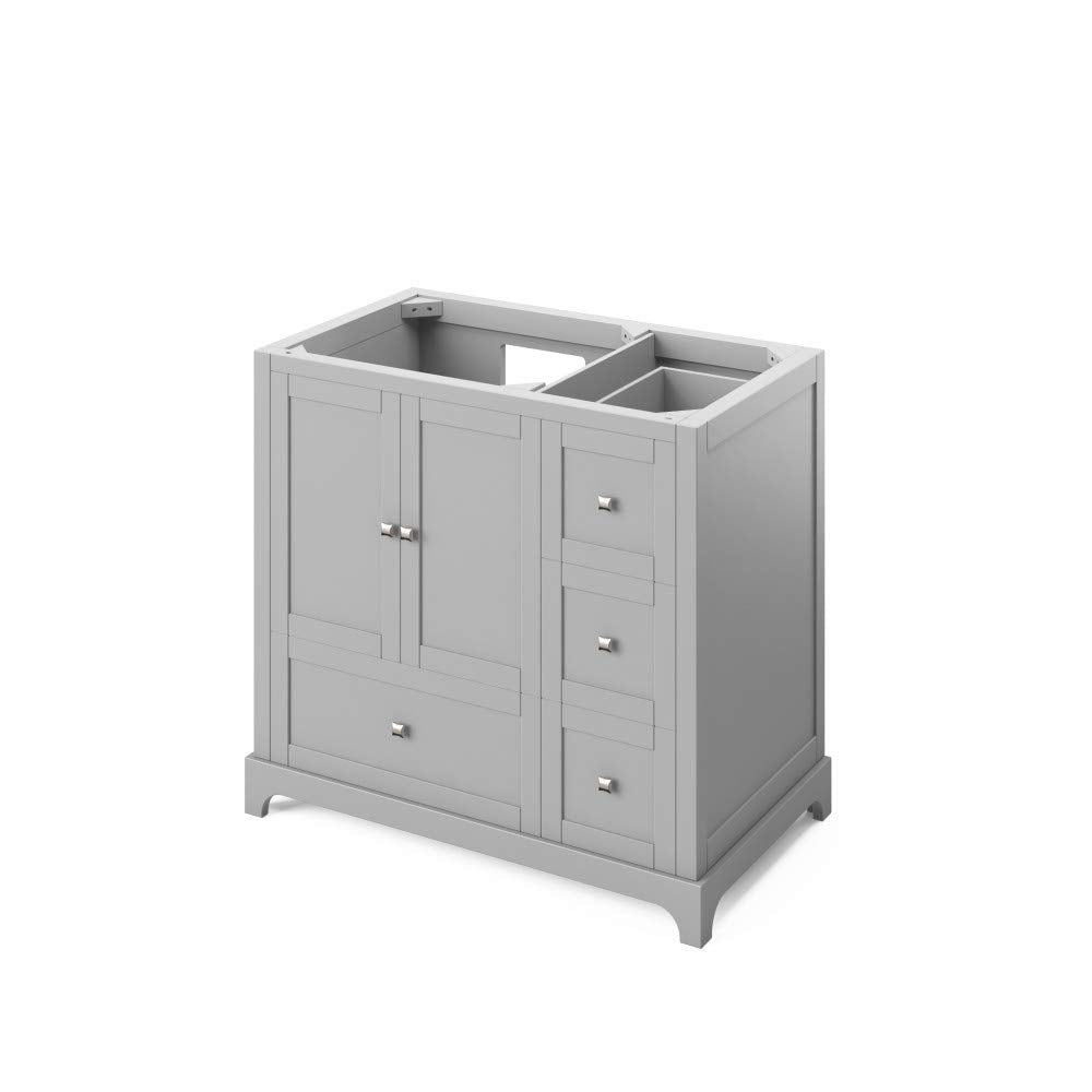 Jeffrey Alexander VKITADD36GRBGR 36" Grey Addington Vanity, left offset, Black Granite Vanity Top, undermount rectangle bowl