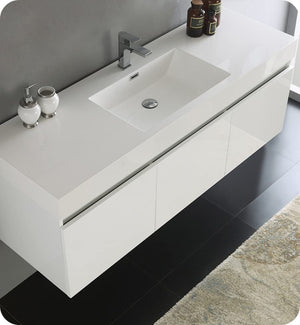 Fresca FCB8041WH Fresca Mezzo 60" White Wall Hung Single Sink Modern Bathroom Cabinet