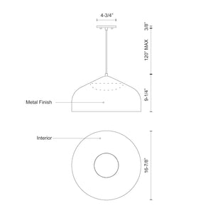 Kuzco PD9117-BK/BK HELENA 17" PENDANT OUTER BLACK INNER BLACK SHADE 37W 120VAC LED 3000K 90CRI
