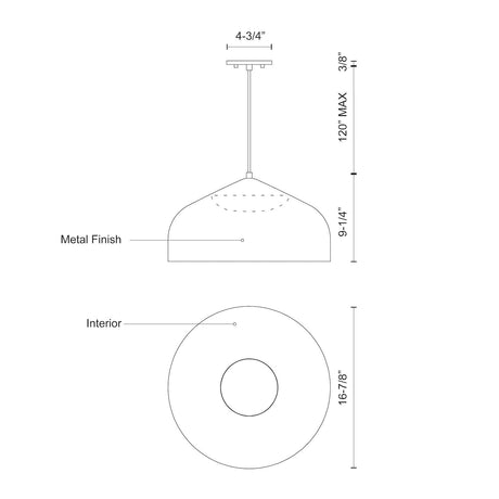 Kuzco PD9117-BK/BK HELENA 17" PENDANT OUTER BLACK INNER BLACK SHADE 37W 120VAC LED 3000K 90CRI