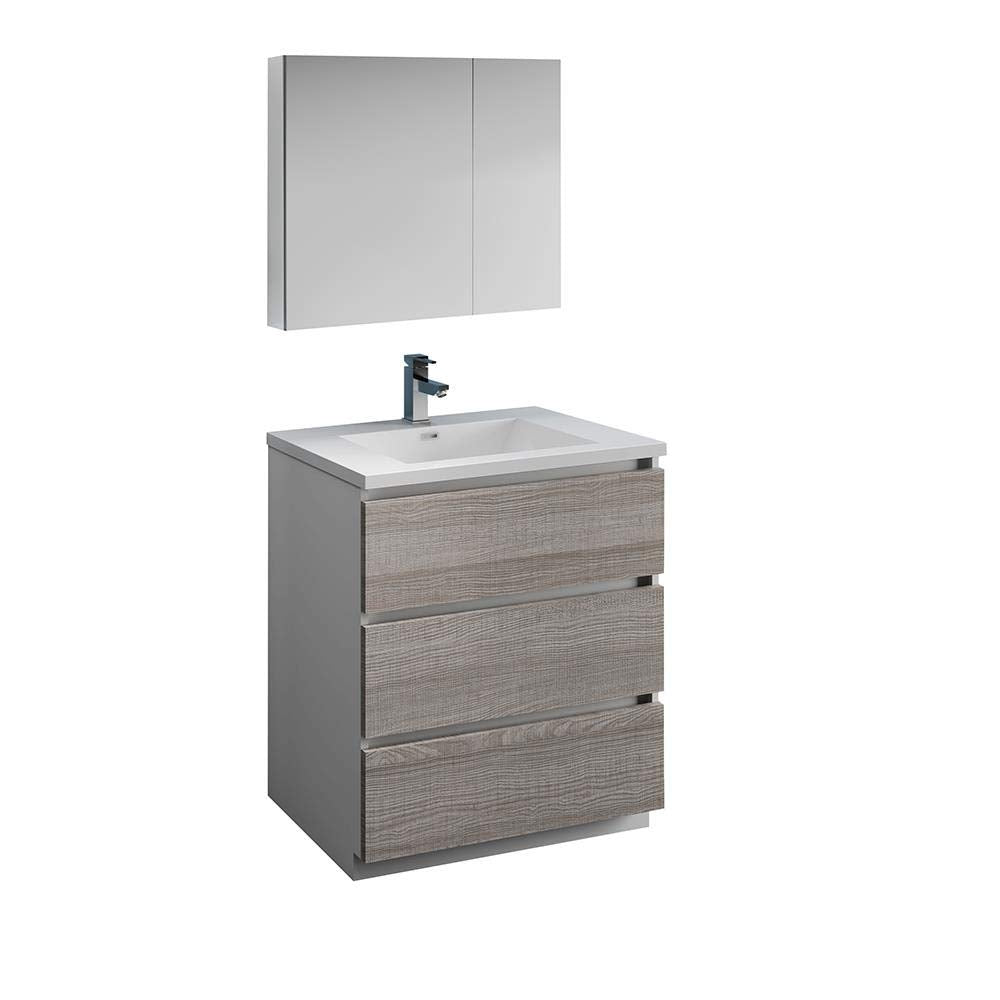 Fresca FVN9330HA Fresca Lazzaro 30" Glossy Ash Gray Free Standing Modern Bathroom Vanity w/ Medicine Cabinet