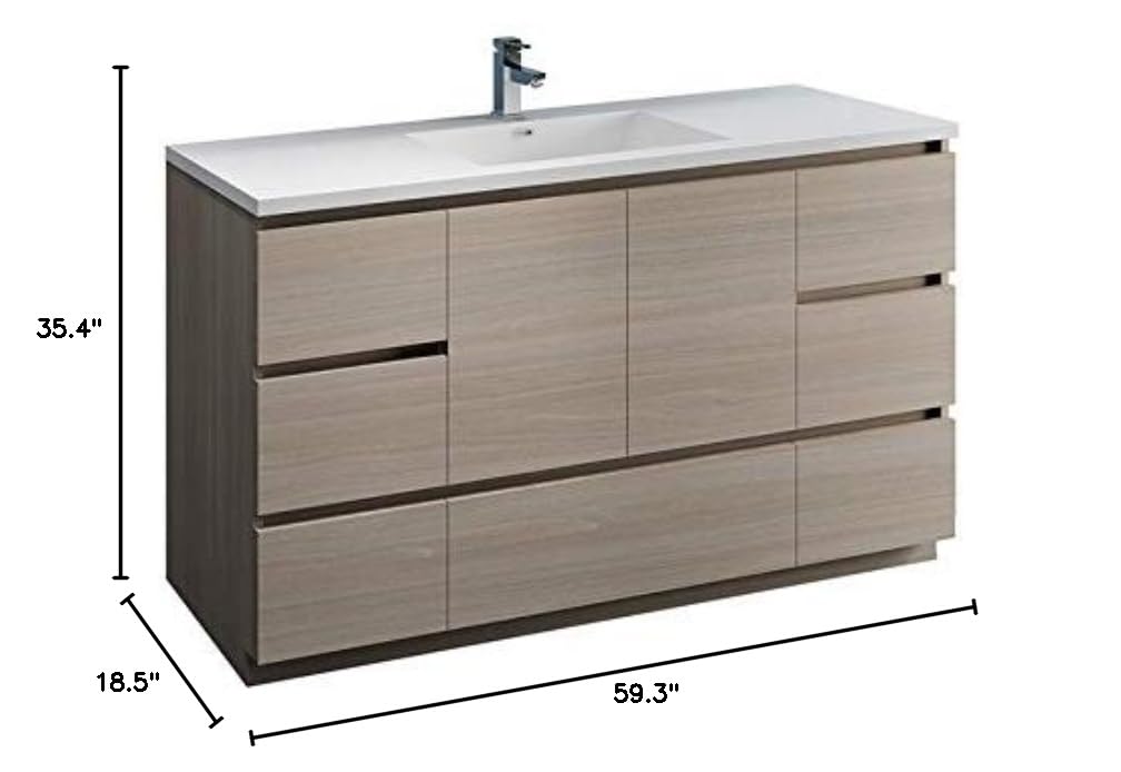 Fresca FCB9360MGO-S-I Fresca Lazzaro 60" Gray Wood Free Standing Modern Bathroom Cabinet w/ Integrated Single Sink