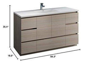 Fresca FCB9360MGO-S-I Fresca Lazzaro 60" Gray Wood Free Standing Modern Bathroom Cabinet w/ Integrated Single Sink