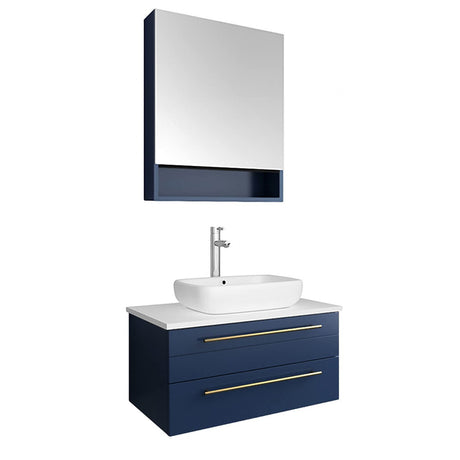 Fresca FCB6124RBL-VSL-CWH-V Fresca Lucera 24" Royal Blue Wall Hung Modern Bathroom Cabinet w/ Top & Vessel Sink