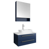 Fresca FVN6130RBL-VSL Fresca Lucera 30" Royal Blue Wall Hung Vessel Sink Modern Bathroom Vanity w/ Medicine Cabinet