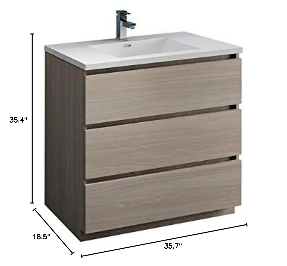 Fresca FCB9336MGO-I Fresca Lazzaro 36" Gray Wood Free Standing Modern Bathroom Cabinet w/ Integrated Sink