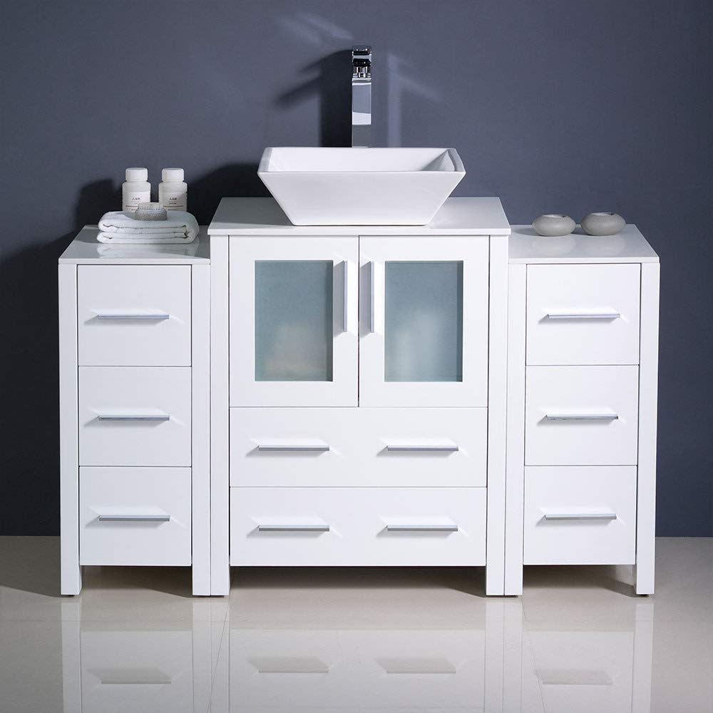 Fresca FCB62-122412WH-CWH-V Fresca Torino 48" White Modern Bathroom Cabinets w/ Top & Vessel Sink