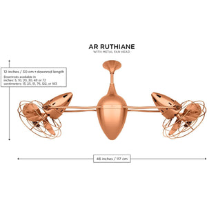 Matthews Fan AR-BN-MTL Ar Ruthiane 360° dual headed rotational ceiling fan in brushed nickel finish with metal blades.