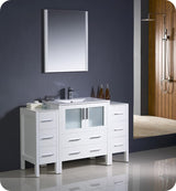 Fresca FVN62-123012WH-UNS Fresca Torino 54" White Modern Bathroom Vanity w/ 2 Side Cabinets & Integrated Sink