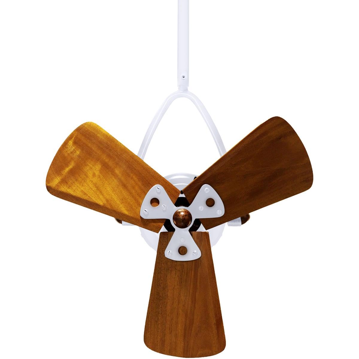 Matthews Fan JD-WH-WD Jarold Direcional ceiling fan in Gloss White finish with solid sustainable mahogany wood blades.