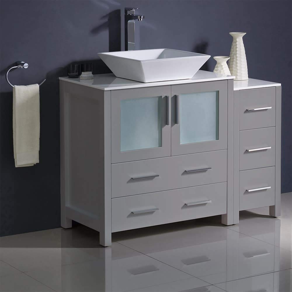 Fresca FCB62-3012WH-CWH-V Fresca Torino 42" White Modern Bathroom Cabinets w/ Top & Vessel Sink