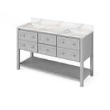 Jeffrey Alexander VKITADL60WHBOR 60" White Adler Vanity, double bowl, Boulder Cultured Marble Vanity Top, two undermount rectangle bowls