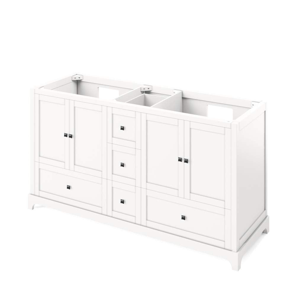 Jeffrey Alexander VKITADD60WHWCR 60" White Addington Vanity, double bowl, White Carrara Marble Vanity Top, two undermount rectangle bowls