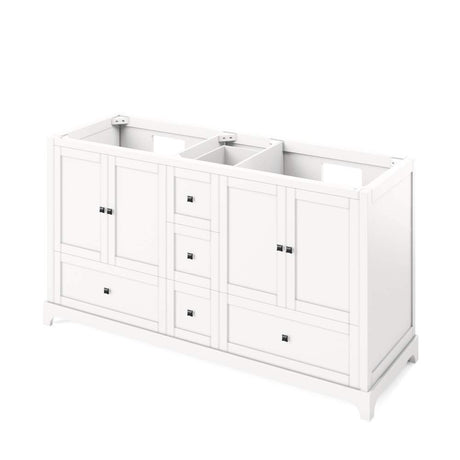 Jeffrey Alexander VKITADD60WHWCR 60" White Addington Vanity, double bowl, White Carrara Marble Vanity Top, two undermount rectangle bowls